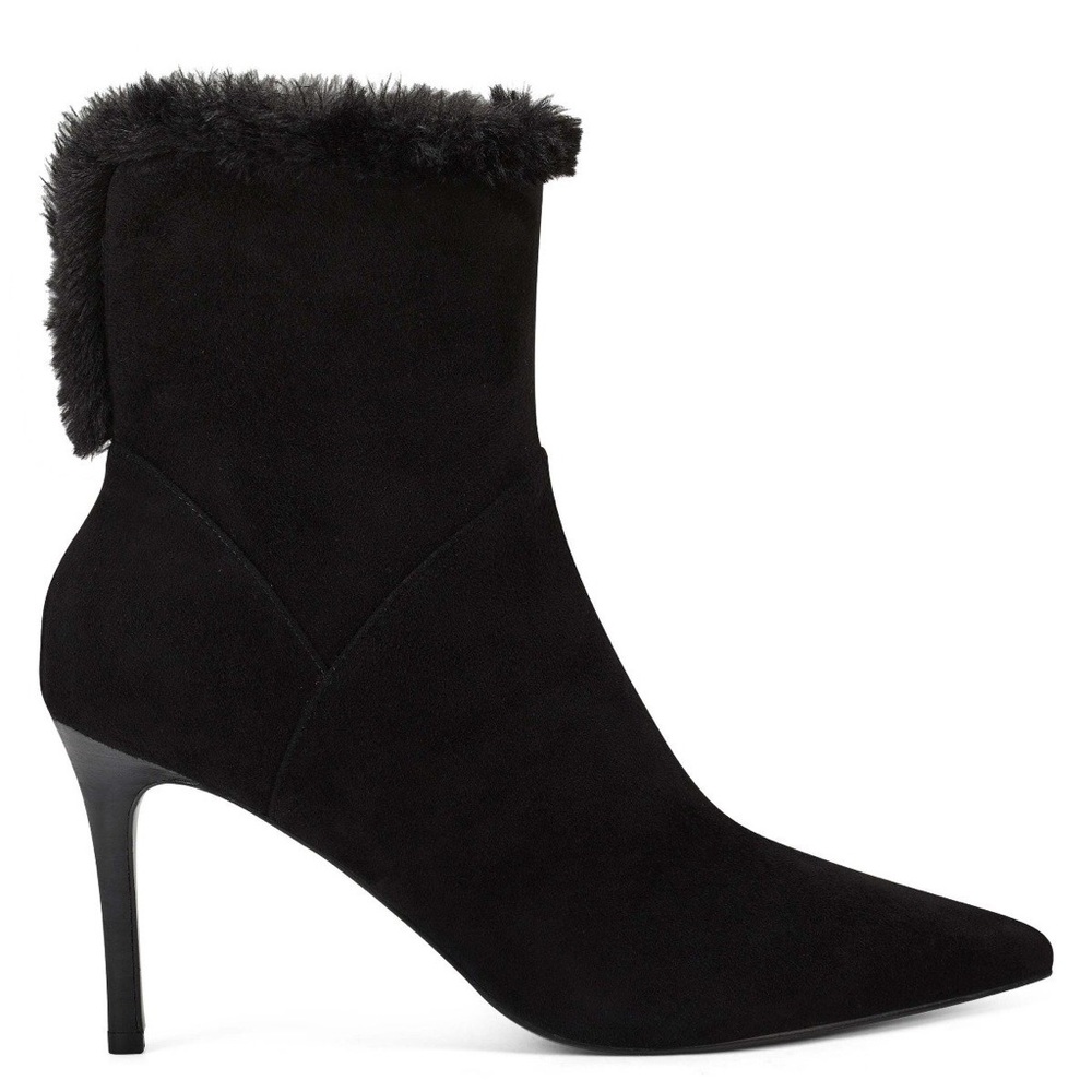 Nine West Black Faux Fur Trim Suede Ankle Booties